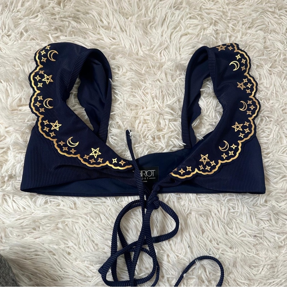 RARE Free People Beach Riot Bikini Top Star and Moon Navy Blue Size S - Picture 2 of 4